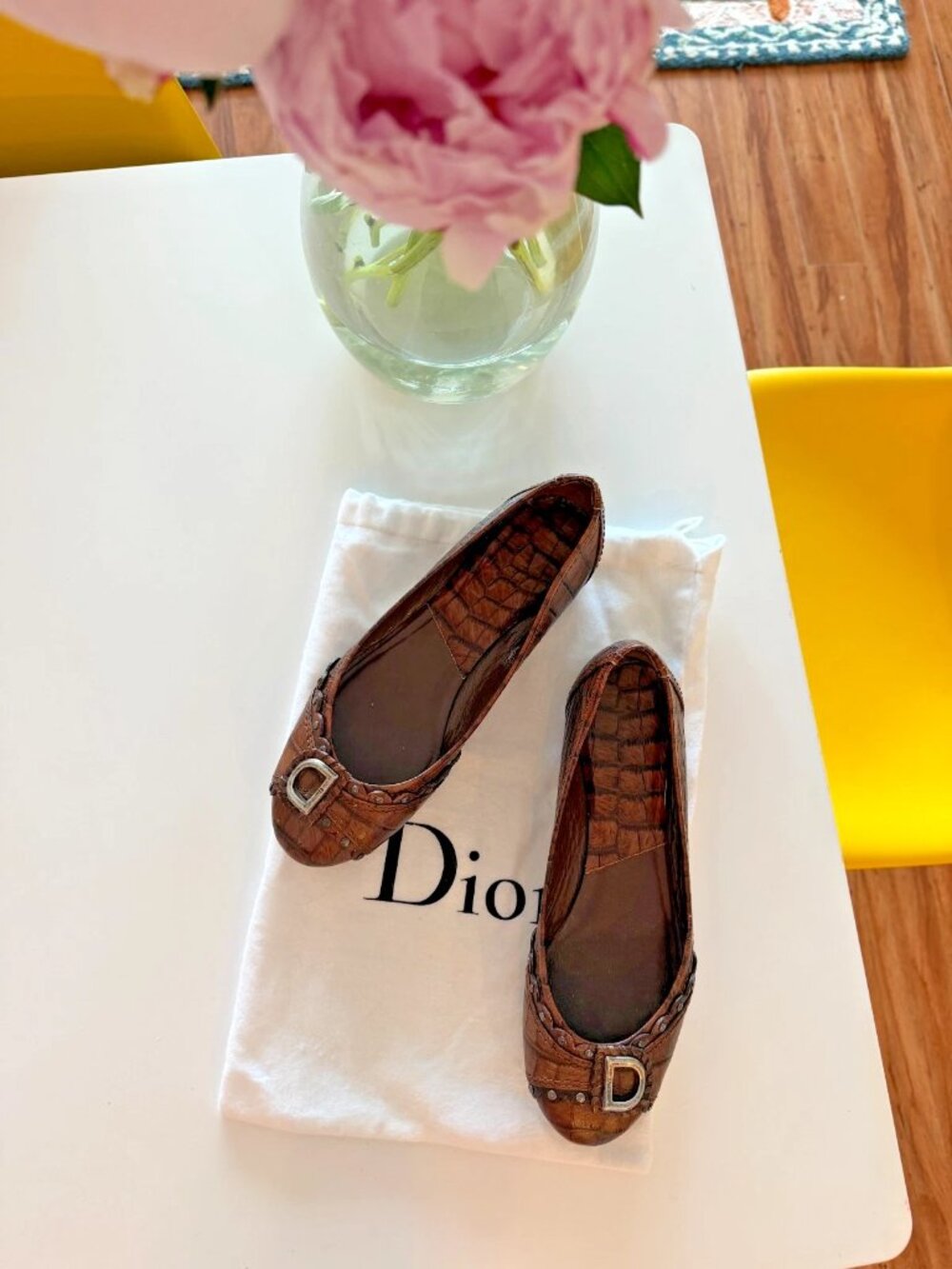 Christian Dior Brown Croc Embossed Leather D Buckle Ballet Flats EU 38.5 US 8.5